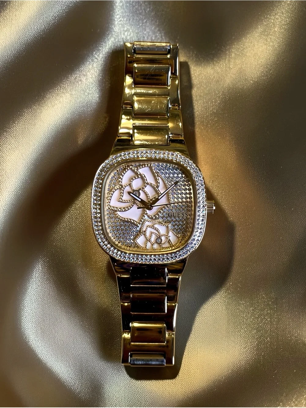 GUESS Gold-Tone Floral Crystal Accent Women's Watch